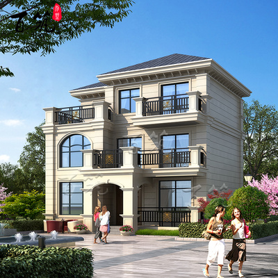 欧式三层新农村小户型自建房大气宽10米乡村房屋别墅设计图纸 CAD设计图源码下载