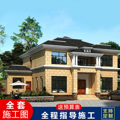 新农村别墅设计图纸三层欧式外置厨房乡村自建房施工图全套CAD设计图源码下载