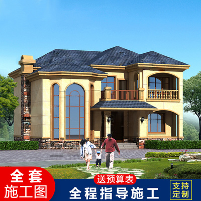 新农村欧式别墅图纸二层自建房乡村两层房屋设计全套效果图 CAD设计图源码下载