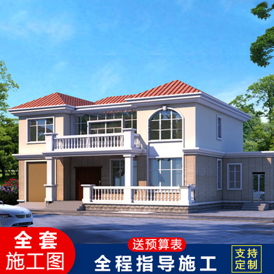 新农村中式二层别墅设计图纸乡村两层自建房带柴火房简约 CAD设计图源码下载