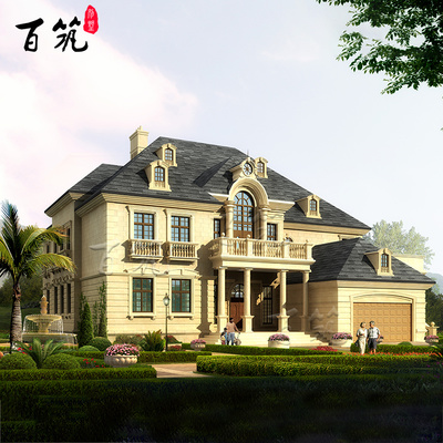 欧式风格自建房设计图高档豪华三层乡村房屋带车库保姆房子 CAD设计图源码下载