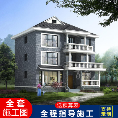 新农村三层别墅设计图纸乡村房屋自建房大气简约漂亮经济型 CAD设计图源码下载