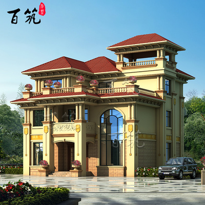 欧式新农村自建房设计图纸小别墅三层乡村豪华两二层半独栋CAD设计图源码下载