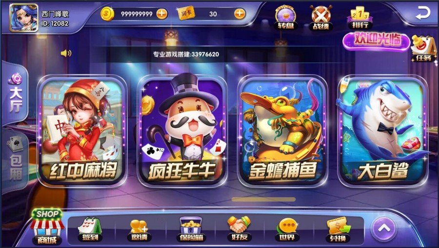 红鼎荣耀版 2.04版本 电玩+房卡游戏新版 可控